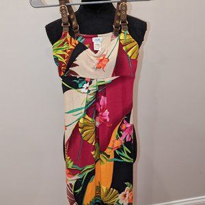 CACHE Leather Strap Bright Floral Dress XS